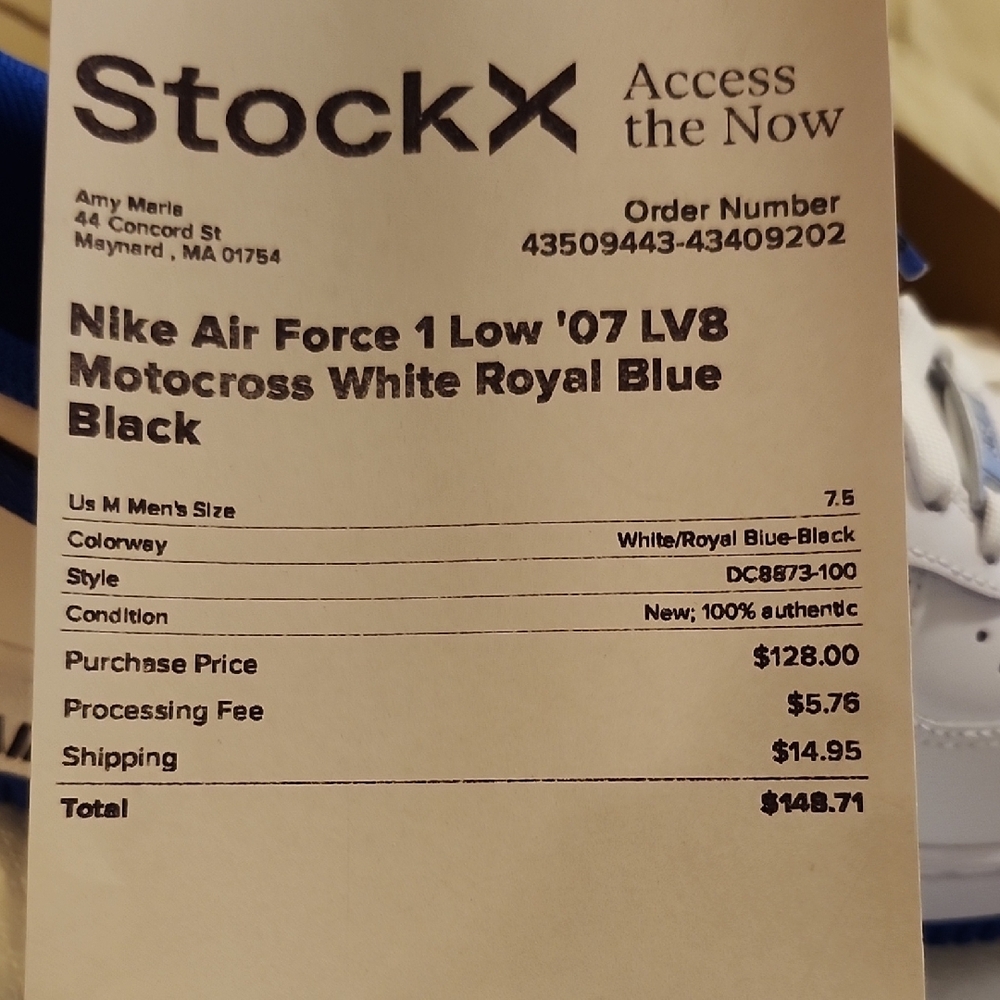 Nike Air Force 1 White and Blue Sneakers - Picture 2 of 6